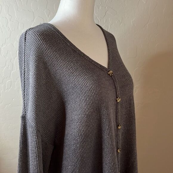 𝅺mudd gray long sleeve button front V-neck ribbed ties at waist oversized SZ M - Picture 7 of 12